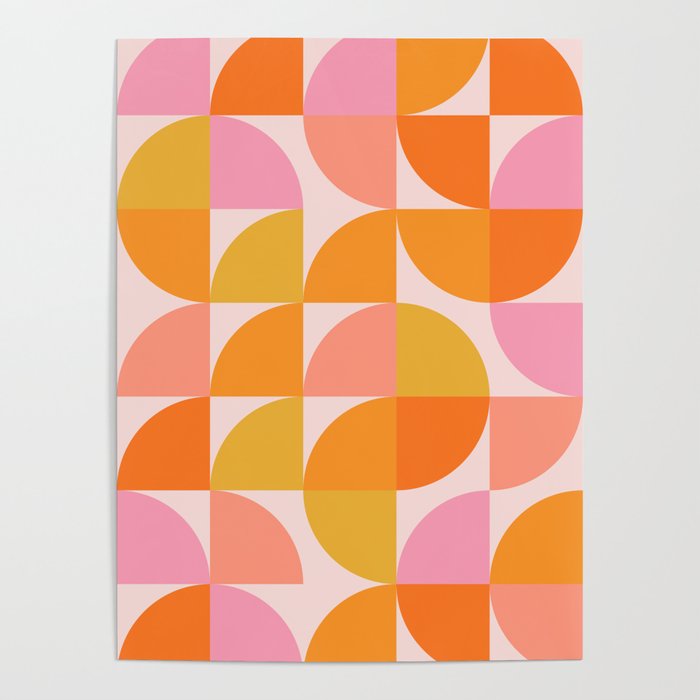 Mid Century Mod Geometry in Pink and Orange Poster
