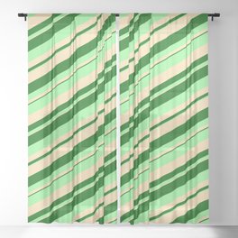 [ Thumbnail: Dark Green, Green, and Beige Colored Stripes Pattern Sheer Curtain ]
