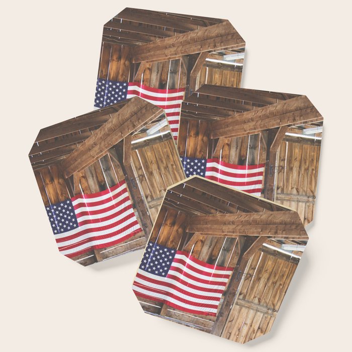 Rural American Flag In A Traditional Rustic Barn Coaster By