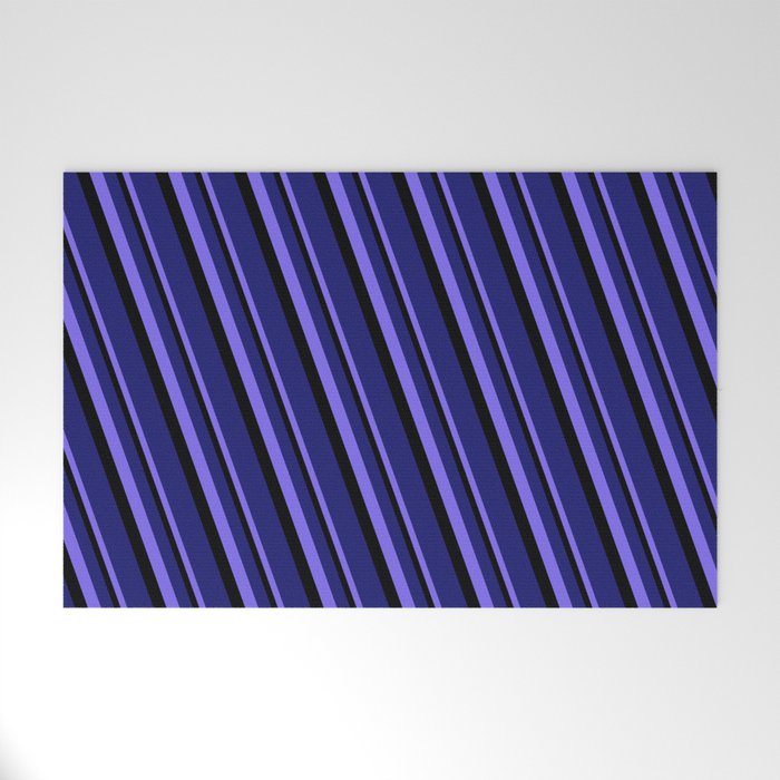 Medium Slate Blue, Black, and Midnight Blue Colored Stripes Pattern Welcome Mat
