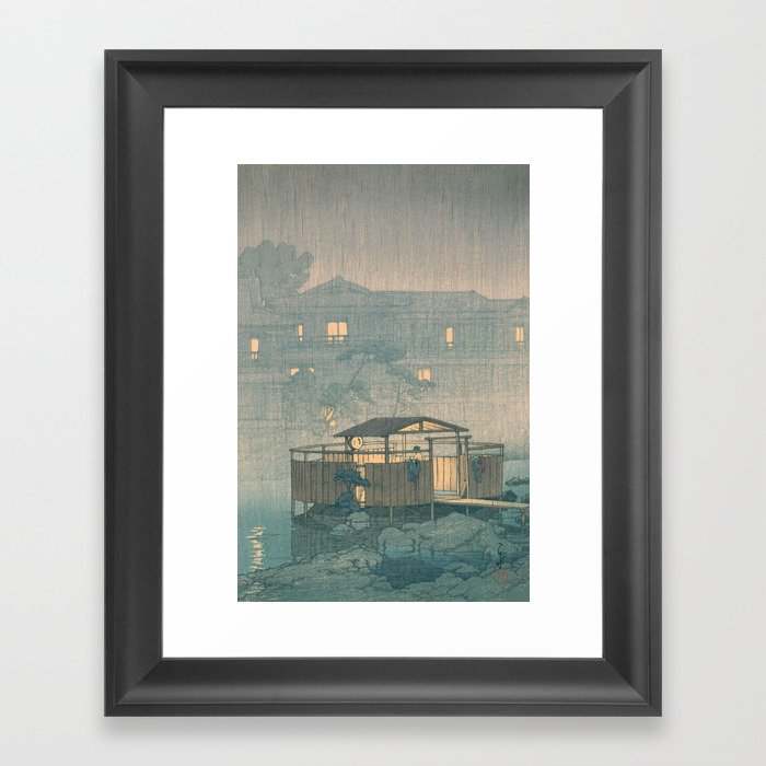 Rain At Shuzenji, Izu - Vintage Japanese Woodblock Print Art By Hasui Kawase Framed Art Print