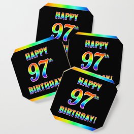 [ Thumbnail: Fun, Colorful, Rainbow Spectrum “HAPPY 97th BIRTHDAY!” Coaster ]