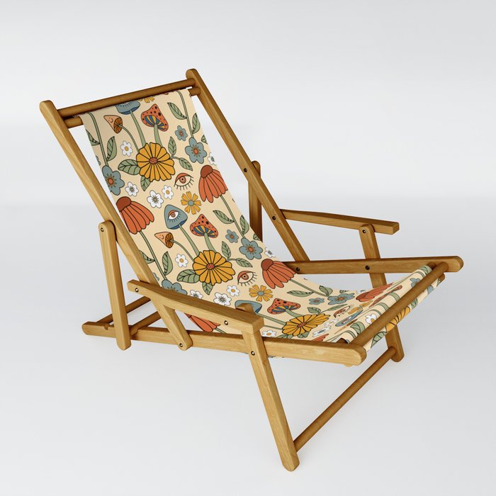 70s Psychedelic Mushrooms & Florals Sling Chair