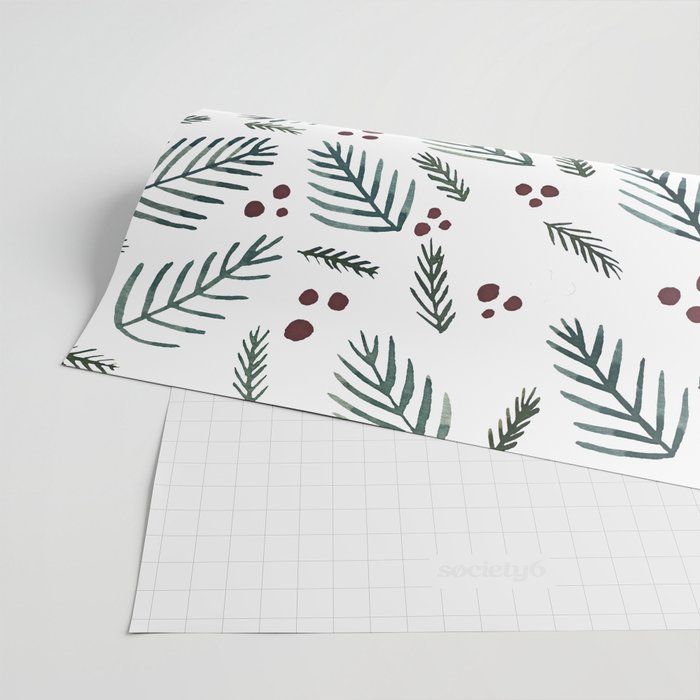 Seasonal branches and berries - sap green and burgundy Wrapping Paper