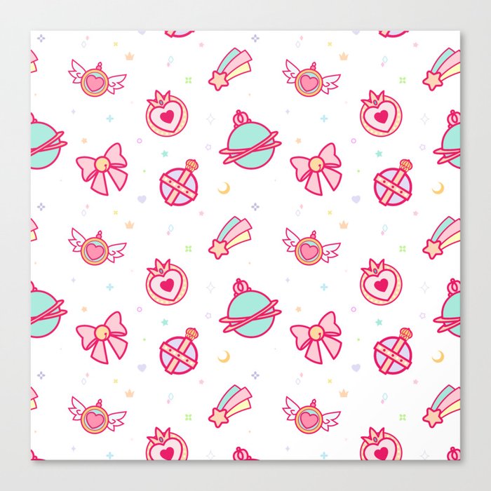 Cute Colourful Magical Girl Pattern with Hearts, Stars & Sparkles Canvas Print