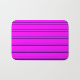[ Thumbnail: Fuchsia and Indigo Colored Lined/Striped Pattern Bath Mat ]