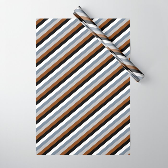 Colorful Light Slate Gray, Grey, Brown, Black & White Colored Lines/Stripes Pattern Wrapping Paper