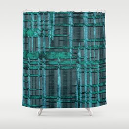 Aqua Teal Metal Pattern Shower Curtain