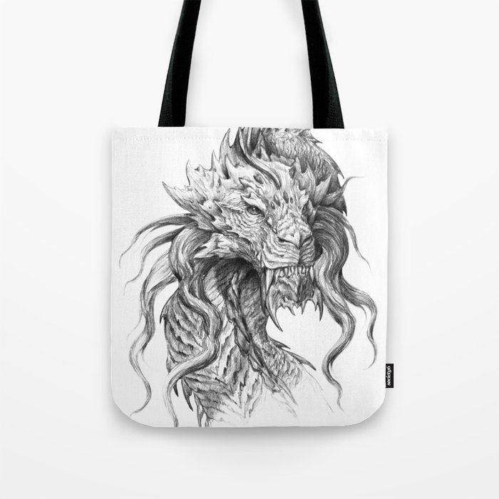 Dark Side Japanese Dragon portrait, Graphite Pencil art Tote Bag by  tanyartwork