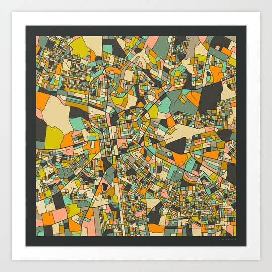 LUSAKA MAP Art Print