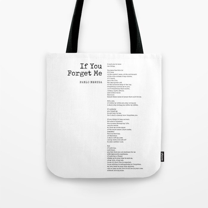 If You Forget Me - Pablo Neruda Poem - Literature - Typewriter Print Tote Bag
