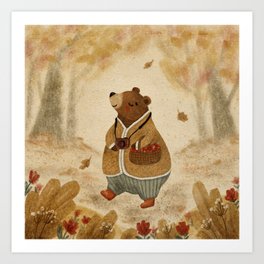 Cute Bear in the Autumn Forest  Art Print