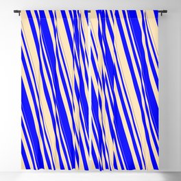 [ Thumbnail: Blue & Beige Colored Striped Pattern Blackout Curtain ]