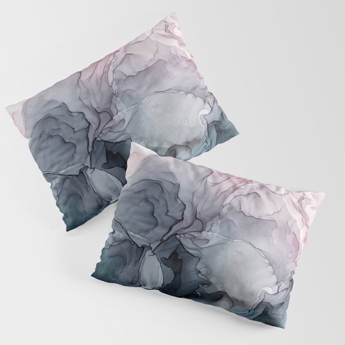 Blush and Payne's Grey Flowing Abstract Painting Pillow Sham