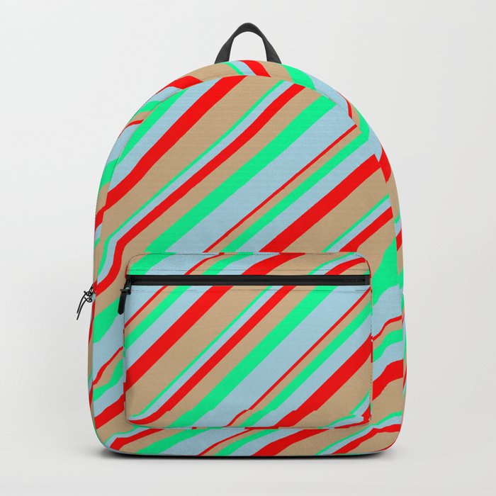 Red, Tan, Green, and Light Blue Colored Lines Pattern Backpack