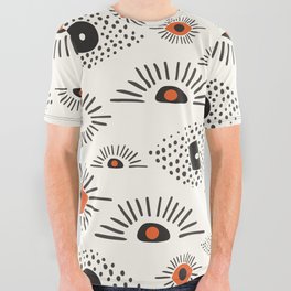 Modern Evil Eye Pattern - Black and Orange All Over Graphic Tee