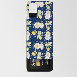 Lemons and White Flowers Pattern On Blue Background Android Card Case