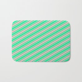 [ Thumbnail: Green & Light Pink Colored Striped Pattern Bath Mat ]