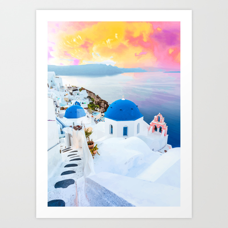 Greek Fantasy Painting Travel Art Print By 83oranges Society6