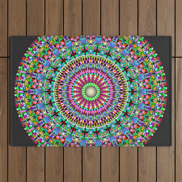 Colorful Floral Mandala Outdoor Rug