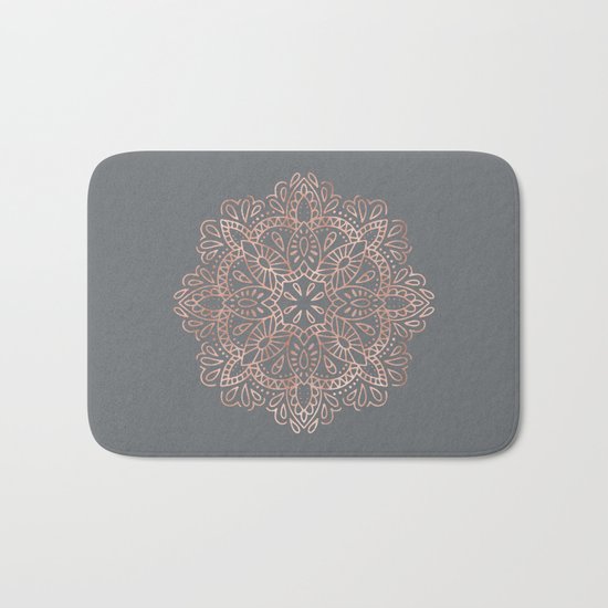 Mandala Rose Gold Pink Shimmer on Soft Gray by Nature Magick Bath Mat