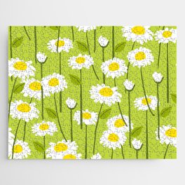 Cheerful Modern Daisy Flowers On Light Green Jigsaw Puzzle