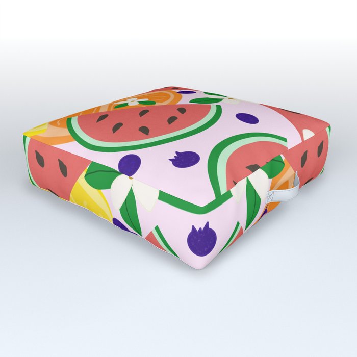 Summer Fruits on Purple Outdoor Floor Cushion