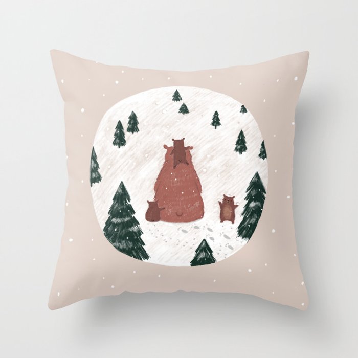 Bear Family Winter Throw Pillow