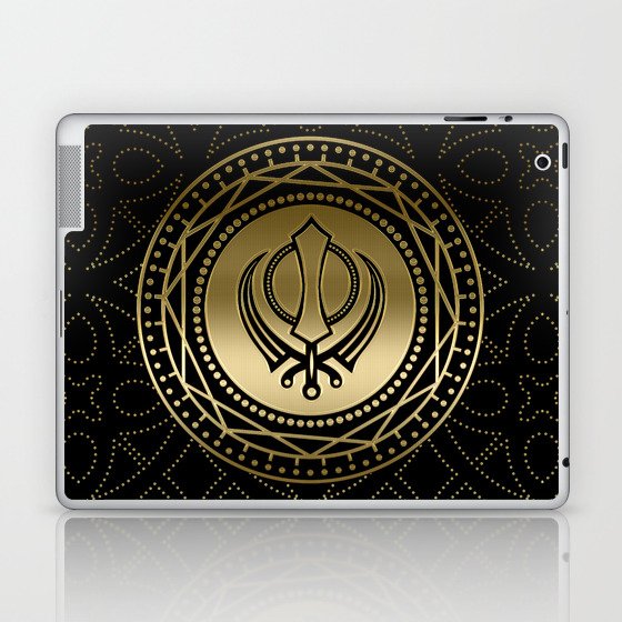 Decorative Khanda symbol gold on black Laptop & iPad Skin