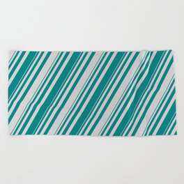 [ Thumbnail: Teal & Light Grey Colored Striped Pattern Beach Towel ]