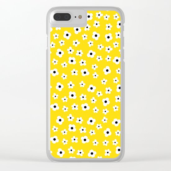 White Yellow Spring Flower Pattern Clear iPhone Case
