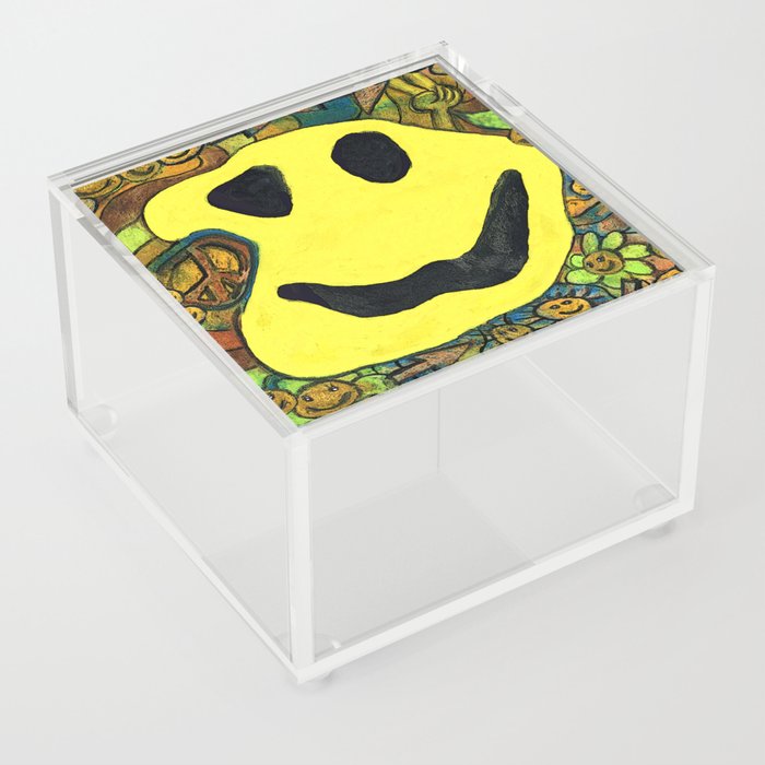 1970s warped trippy grunge happy smiley face emoji Acrylic Box