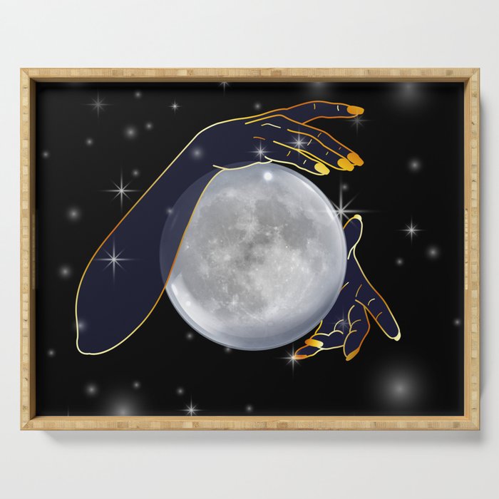 Mystical Hands holding full moon performing a magic ritual	 Serving Tray