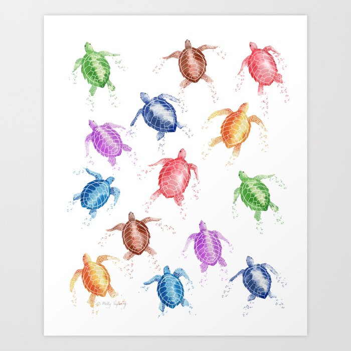 Sea Turtle Rainbow Colors  Art Print