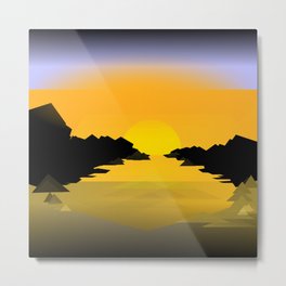 Sunset on the sea Metal Print | Digital, Rocks, Water, Night, Blue, Black, Eveningskyline, Skyline, Sunset, Romantic 