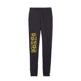 Maisie Flowers Retro Floral Pattern Charcoal Gray and Ochre Gold Kids Joggers