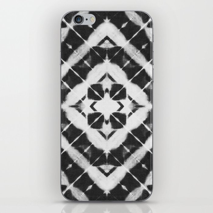 Shibori style black and white diagonal striped tile iPhone Skin