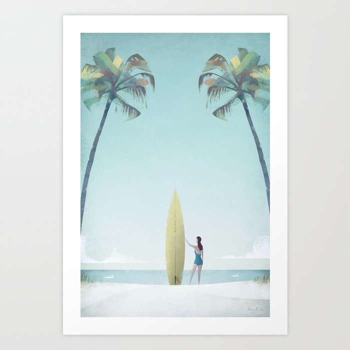 Surf Girl, California Art Print