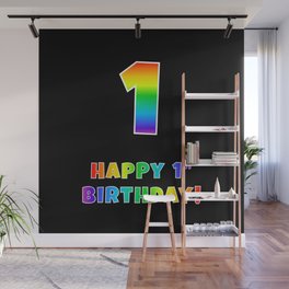 [ Thumbnail: HAPPY 1ST BIRTHDAY - Multicolored Rainbow Spectrum Gradient Wall Mural ]