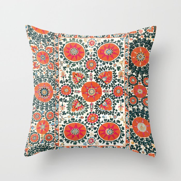 Shakhrisyabz Suzani Uzbek Embroidery Print Throw Pillow