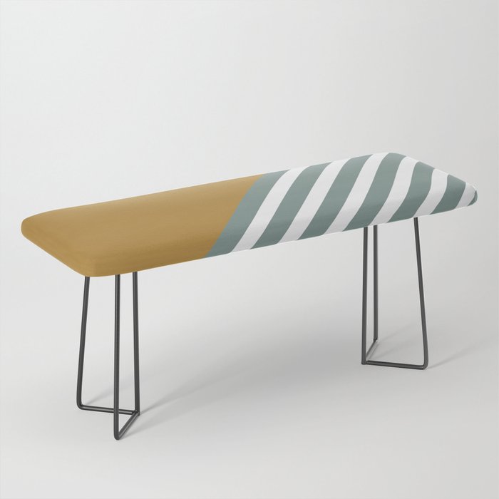 Geometric Art Color Block and Stripes Yellow, Teal Green and White Bench
