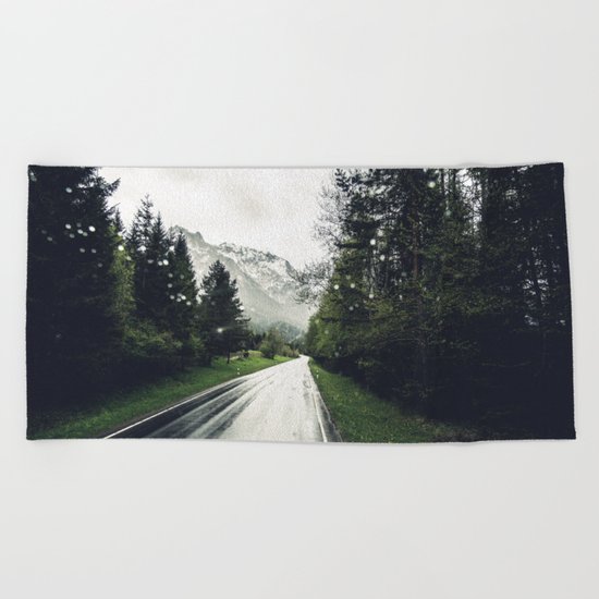 Down the Road - Mountains, Forest, Austria Beach Towel