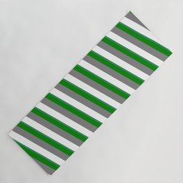 [ Thumbnail: Grey, White, Sea Green, and Green Colored Stripes/Lines Pattern Yoga Mat ]
