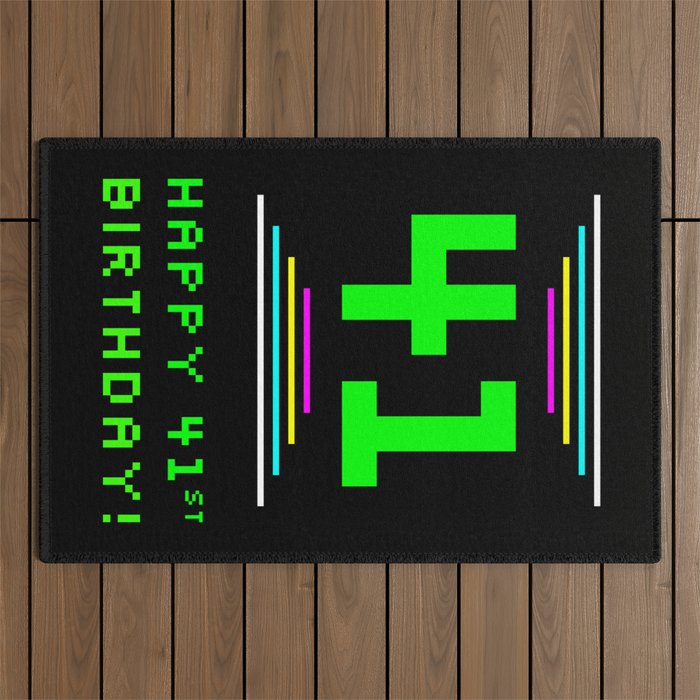 41st Birthday - Nerdy Geeky Pixelated 8-Bit Computing Graphics Inspired Look Outdoor Rug