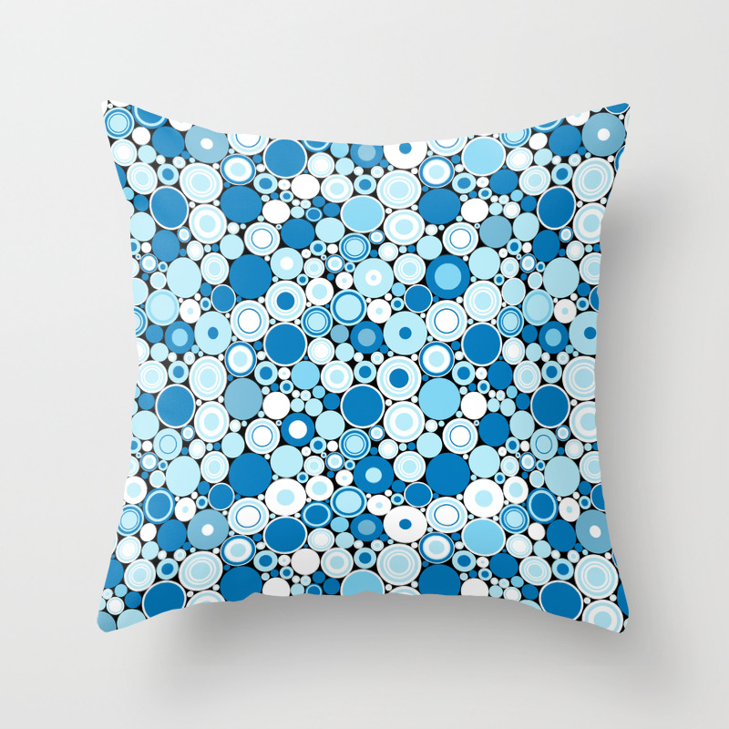 Abstract Blue And White Retro Radical Circle Pattern Throw Pillow