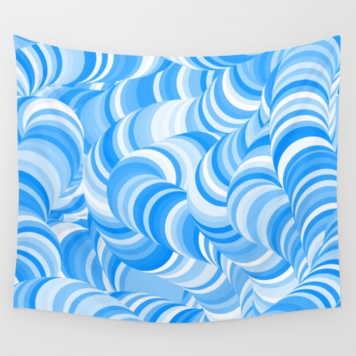 White Blue Swirl Coil Abstract Pattern Wall Tapestry