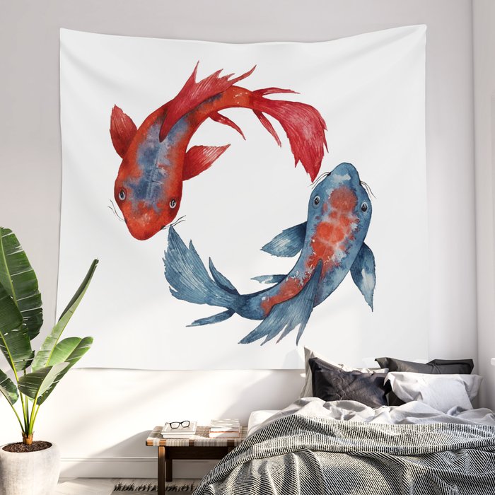 Yin Yang Koi Fish Wall Tapestry by ZuskaArt Society6