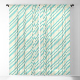 [ Thumbnail: Light Yellow and Turquoise Colored Lined Pattern Sheer Curtain ]