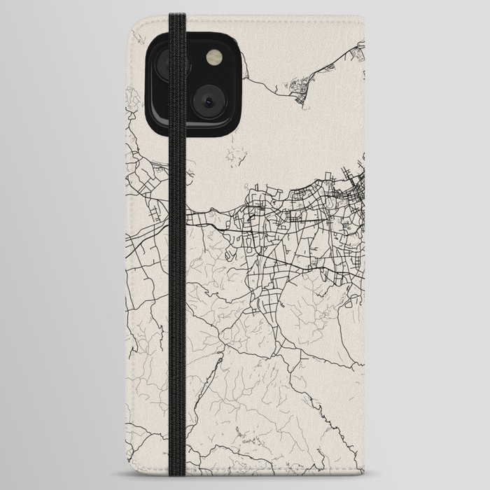 Japan, Fukuoka Black&White Map - iPhone Wallet Case