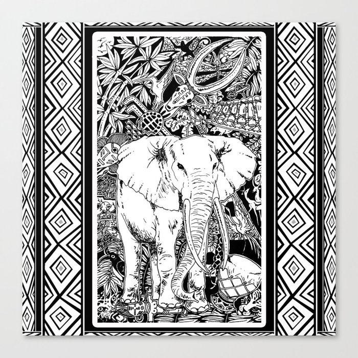 White Elephant Indian Ink Tribal Art Canvas Print